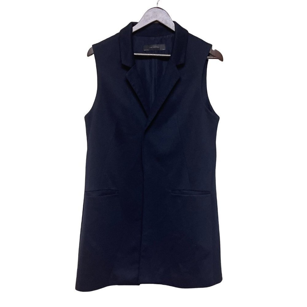 The Limited Solid Navy Blue Duster Vest Cardigan Sleeveless Long Women's Medium
